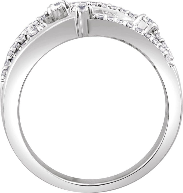 14K Gold Round Natural Diamond Accented Criss-Cross Ring IV - view 2