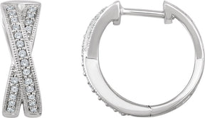 14K Gold Round Natural Diamond Criss-Cross Hoop Earrings
