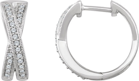 14K Gold Round Natural Diamond Criss-Cross Hoop Earrings
