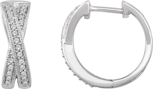 14K Gold Round Natural Diamond Criss-Cross Hoop Earrings