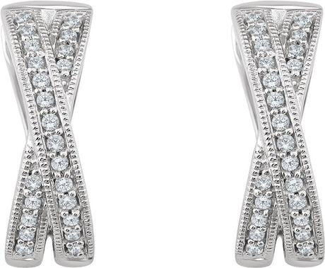 14K Gold Round Natural Diamond Criss-Cross Hoop Earrings - view 2