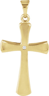 14K Gold Round Natural Diamond Cross Pendant – 0.005 CTW - Yellow Gold