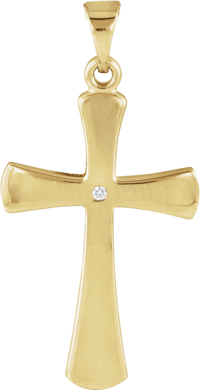 14K Gold Round Natural Diamond Cross Pendant – 0.005 CTW - Yellow Gold