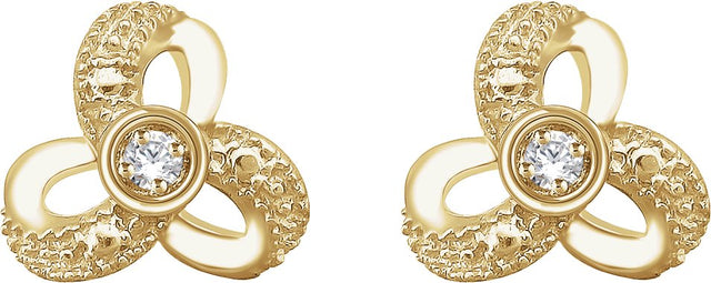 14K Gold Round Natural Diamond Knot Earrings - Yellow Gold - view 2