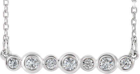 14K Gold Round Natural Diamond Bezel-Set Bar Necklace – 1/5 CTW - White Gold