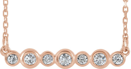 14K Gold Round Natural Diamond Bezel-Set Bar Necklace – 1/5 CTW - Rose Gold