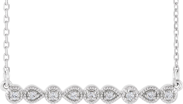 14K Gold Round Natural Diamond Accented Milgrain Bar Necklace - White Gold
