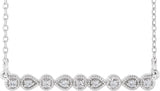 Platinum Round Natural Diamond Accented Milgrain Bar Necklace
