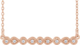 14K Gold Round Natural Diamond Accented Milgrain Bar Necklace - Rose Gold