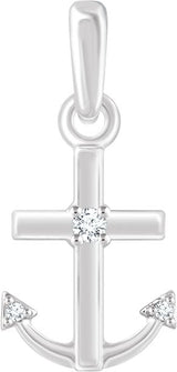 14K Gold Round Natural Diamond Anchor Pendant
