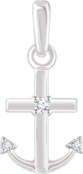 14K Gold Round Natural Diamond Anchor Pendant