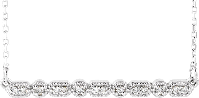 14K Gold Round Natural Diamond Accented Bar Necklace – 1/10 CTW - White Gold