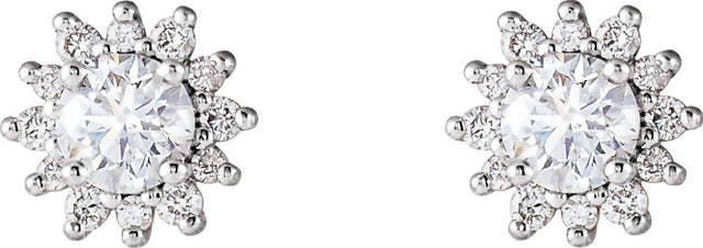 14K Gold Natural Diamond Round 4-Prong Halo-Style Stud Earrings - White Gold - view 2