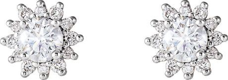 Platinum Natural Diamond Round 4-Prong Halo-Style Stud Earrings - view 2