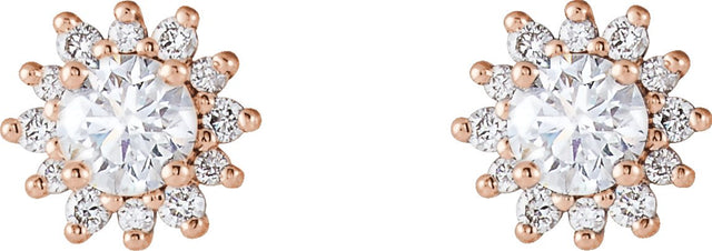 14K Gold Natural Diamond Round 4-Prong Halo-Style Stud Earrings - Rose Gold - view 2
