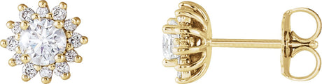14K Gold Natural Diamond Round 4-Prong Halo-Style Stud Earrings - Yellow Gold