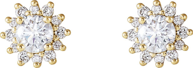14K Gold Natural Diamond Round 4-Prong Halo-Style Stud Earrings - Yellow Gold - view 2