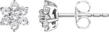 14K Gold Round Natural Diamond Flower Earrings - White Gold