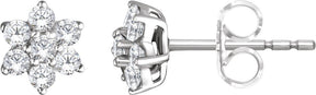 14K Gold Round Natural Diamond Flower Earrings - White Gold