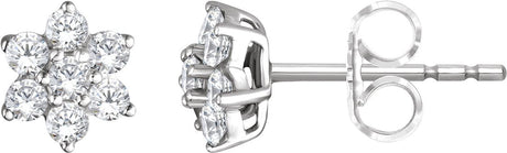 14K Gold Round Natural Diamond Flower Earrings - White Gold