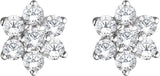 14K Gold Round Natural Diamond Flower Earrings - White Gold - view 2