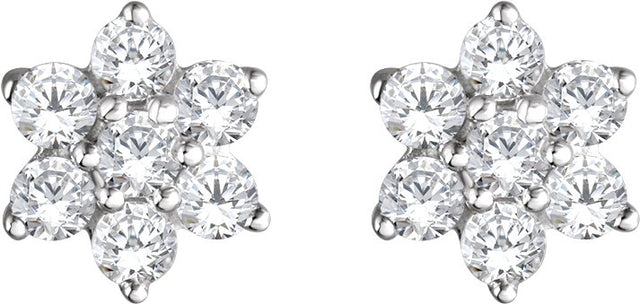 14K Gold Round Natural Diamond Flower Earrings - White Gold - view 2