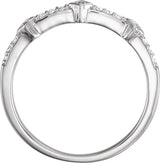 14K Gold Round Natural Diamond Accented Stackable Ring V - White Gold - view 2