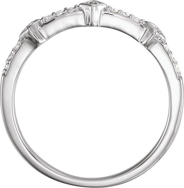 14K Gold Round Natural Diamond Accented Stackable Ring V - White Gold - view 2