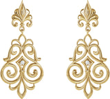 14K Gold Round Natural Diamond Fleur-de-lis Earrings – 2mm Stones - view 2
