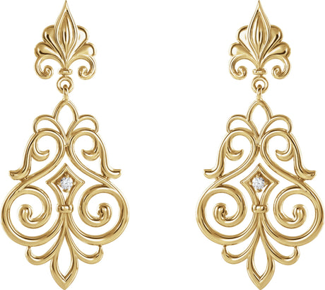 14K Gold Round Natural Diamond Fleur-de-lis Earrings – 2mm Stones - view 2