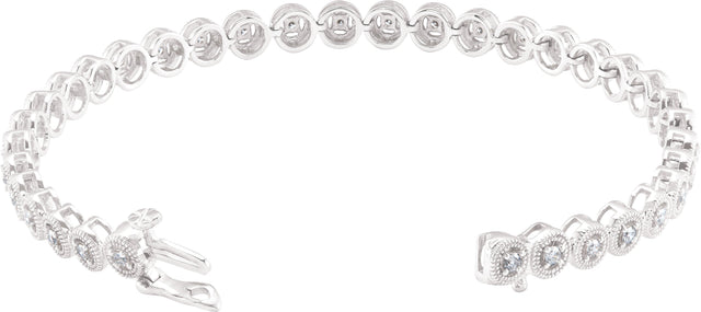 14K Gold Round Natural Diamond Line Bracelet XII - White Gold - view 2