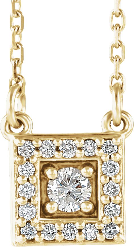 14K Gold Round Natural Diamond Halo-Style Necklace – 1/8 CTW - Yellow Gold