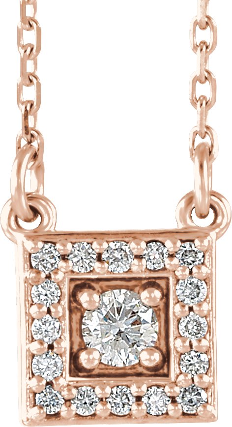 14K Gold Round Natural Diamond Halo-Style Necklace – 1/8 CTW - Rose Gold