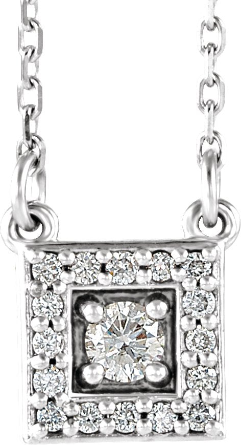 14K Gold Round Natural Diamond Halo-Style Necklace – 1/8 CTW - White Gold