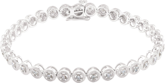 14K Gold Round Natural Diamond Line Bracelet XII - White Gold