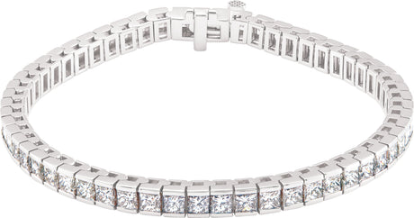 18K Gold Square Natural Diamond Accented Line Bracelet - White Gold