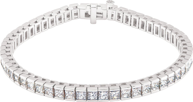 18K Gold Square Natural Diamond Accented Line Bracelet - White Gold