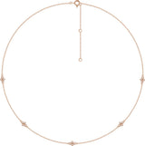 14K Gold Round Natural Diamond Station Necklace - Rose Gold