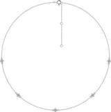 14K Gold Round Natural Diamond Station Necklace - White Gold