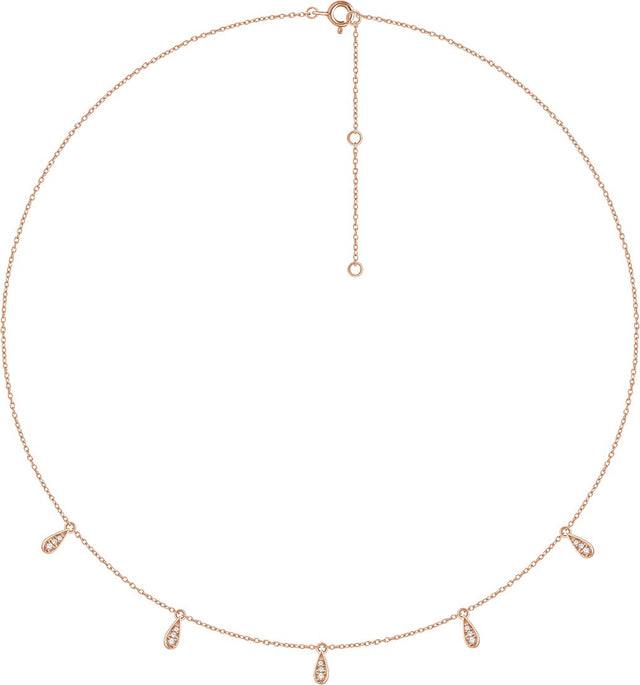 14K Gold Round Natural Diamond Accented Station Necklace - Rose Gold