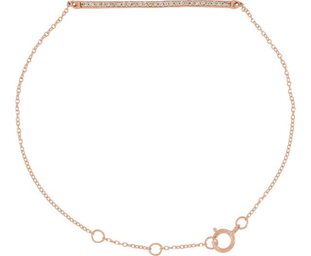 14K Gold Round Natural Diamond Accented Bar Bracelet - Rose Gold