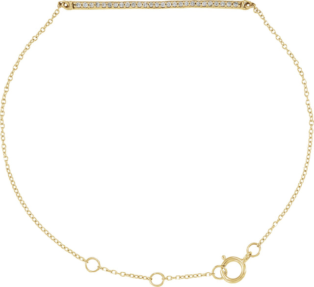 14K Gold Round Natural Diamond Accented Bar Bracelet - Yellow Gold