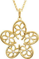 14K Gold Round Natural Diamond Flower Necklace or Pendant