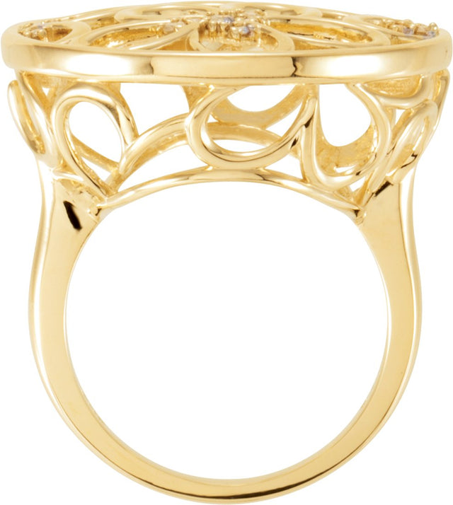 14K Gold Round Natural Diamond Accented Floral Ring - view 2