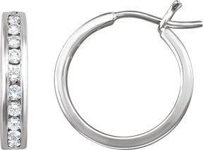 14K Gold Round Natural Diamond Channel-Set Hoop Earrings
