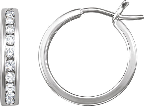 14K Gold Round Natural Diamond Channel-Set Hoop Earrings