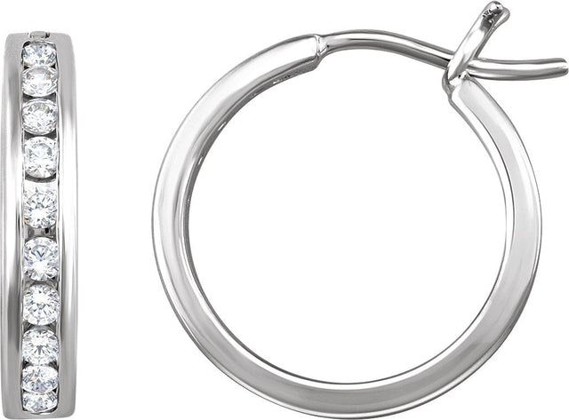 14K Gold Round Natural Diamond Channel-Set Hoop Earrings