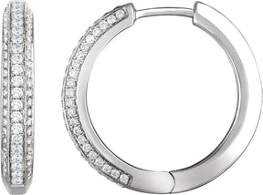 14K Gold Round Natural Diamond Accented Hoop Earrings IV