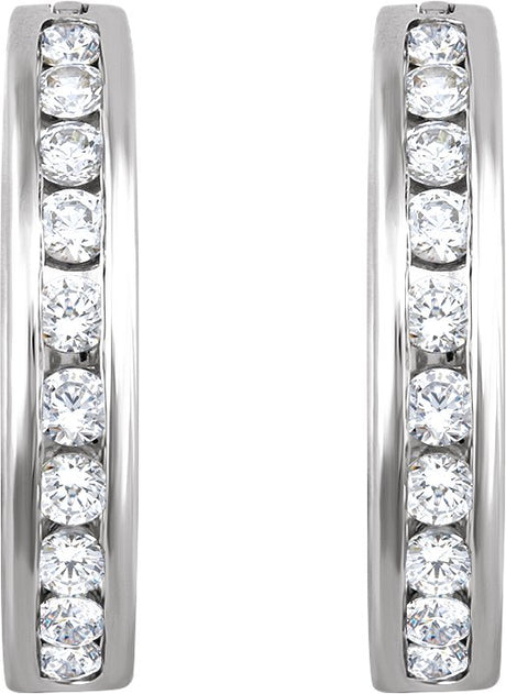 14K Gold Round Natural Diamond Channel-Set Hoop Earrings - view 2