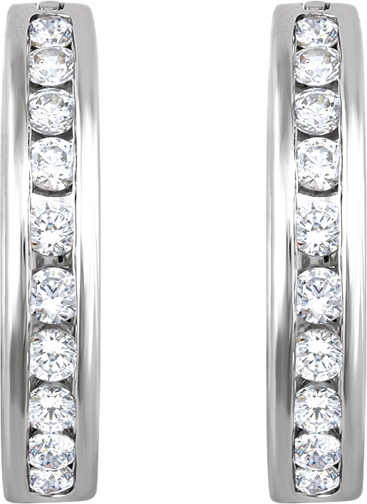 14K Gold Round Natural Diamond Channel-Set Hoop Earrings - view 2
